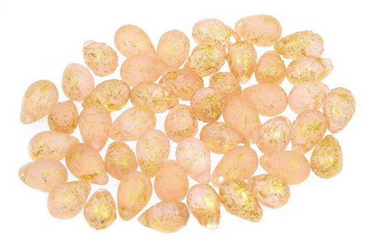Drop Beads, Transparent Pink Etched 56902 (70100-LEPT-56902), Glass, Czech Republic