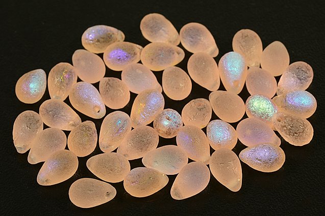 Drop Beads, Transparent Pink Etched Ab (70130-LEPT-28701), Glass, Czech Republic