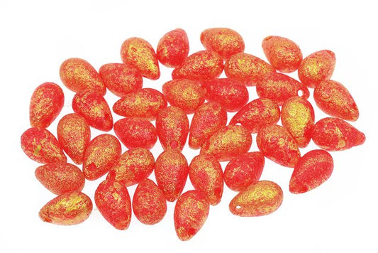 Drop Beads, Light Siam Etched 56902 (90070-LEPT-56902), Glass, Czech Republic