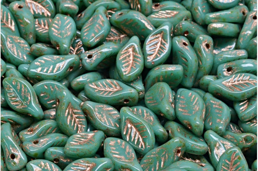Bay Leaf Beads, Turquoise Travertin Copper Lined (63130-86800-54307), Glass, Czech Republic