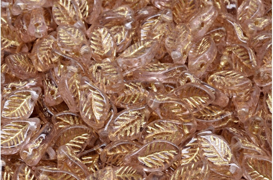 Bay Leaf Beads, Transparent Pink Gold Lined (70110-54302), Glass, Czech Republic