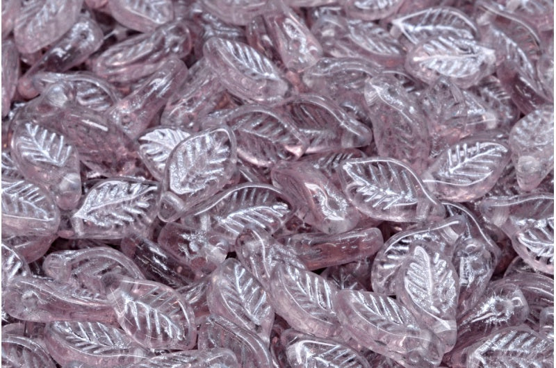 Bay Leaf Beads, Transparent Pink Silver Lined (70110-54301), Glass, Czech Republic