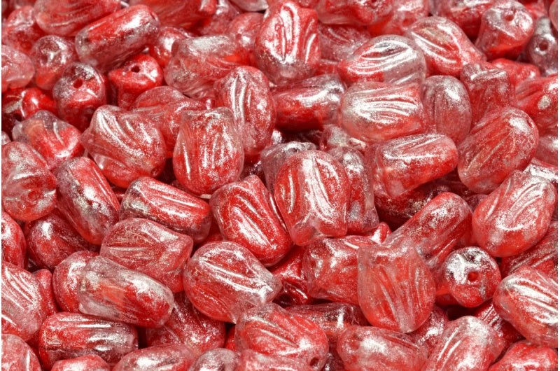 Mini Tulip Beads, Red Silver Gray (R0930-34301), Glass, Czech Republic