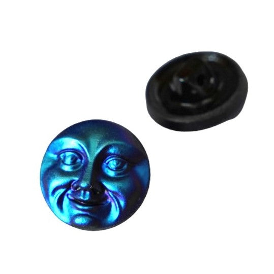 1個 ハンドペイントガラスボタン、装飾付き MOON FACE、サイズ8 (18 mm)、ガラス、チェコ共和国