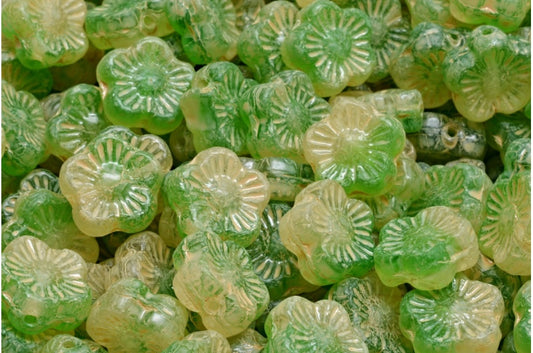 Sunset Flower Beads, 57008 Beige Travertin Spotted (57008-33301), Glass, Czech Republic