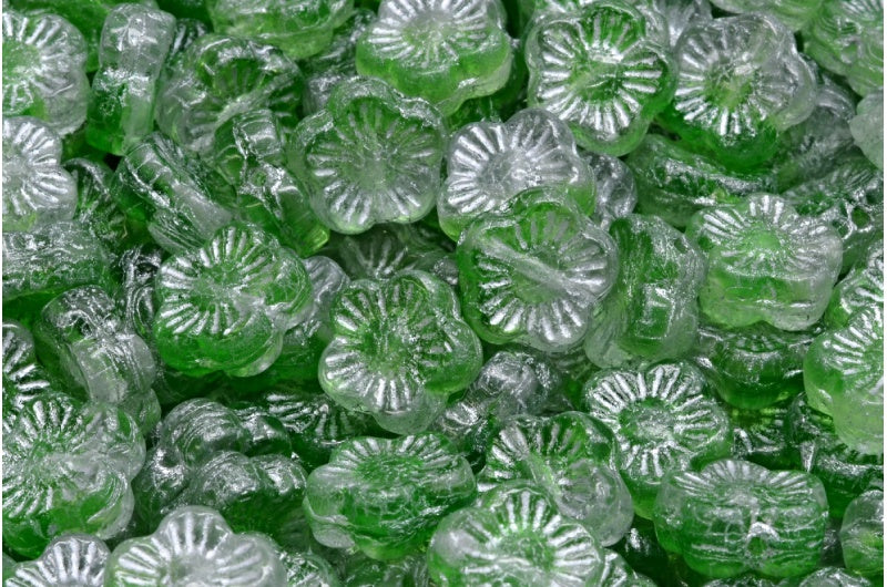 Sunset Flower Beads, 57008 Silver Lined (57008-54301), Glass, Czech Republic