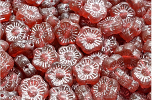 Sunset Flower Beads, Transparent Pink Silver Lined (70010-54301), Glass, Czech Republic