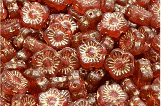 Sunset Flower Beads, Transparent Pink Gold Lined (70010-54302), Glass, Czech Republic