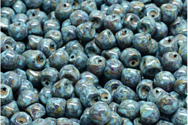 Mushroom Button Beads, Light Siam Travertin Turqouise Spotted (90070-86800-33309), Glass, Czech Republic