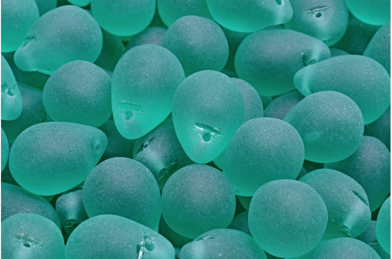 Teardrop Beads, Transparent Aqua Matte (60200-84100), Glass, Czech Republic
