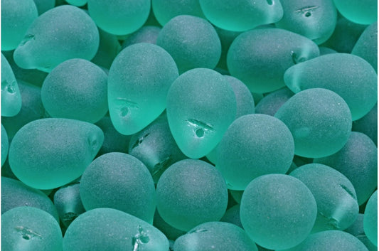 水滴珠，透明水绿色磨砂 (60200-84100)，玻璃，捷克共和国