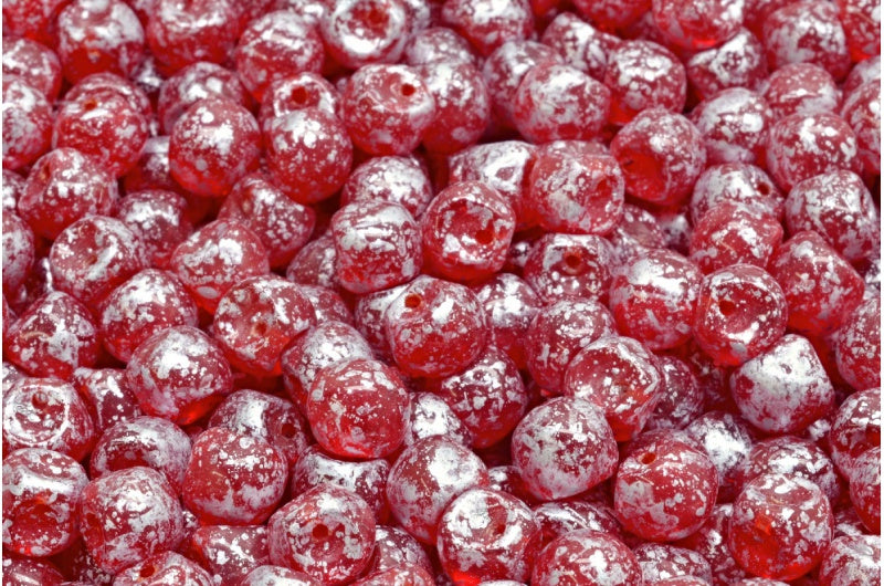 Mushroom Button Beads, Light Siam Silver Splash (90070-94400), Glass, Czech Republic