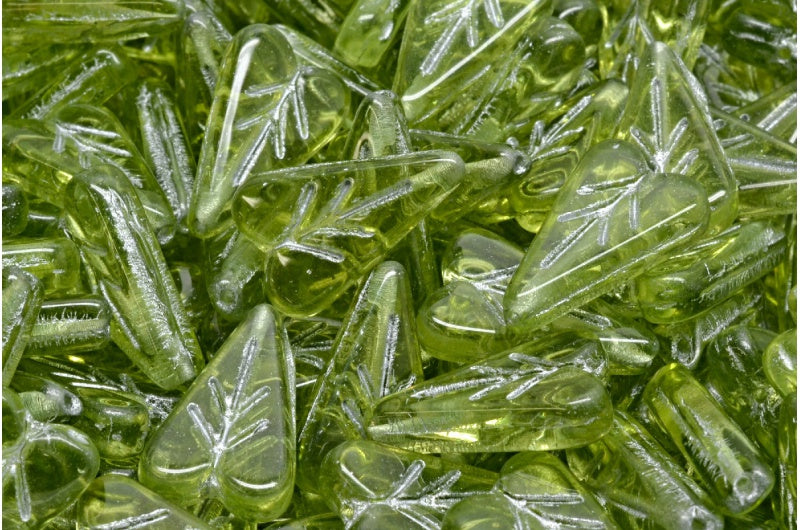 Heart Leaf Bead, Transparent Green Silver Lined (50400-54301), Glass, Czech Republic