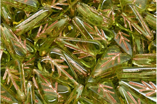 OUTLET 10 grams Heart Leaf Bead, 16 x 11 mm, Transparent Green Copper Lined (50400-54307), Glass, Czech Republic
