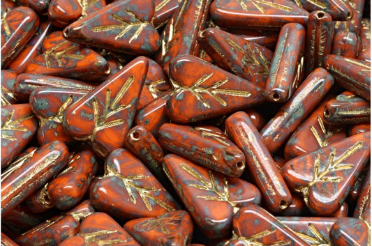 Drop Beads, Opaque Yellow Travertin Gold Lined (93120-86800-54302), Glass, Czech Republic