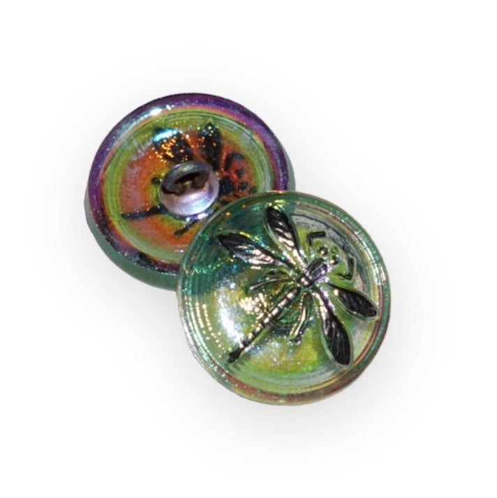 1 pcs Hand Painted Glass Buttons with ornament, size 8 (18 mm), Glass, Czech Republic