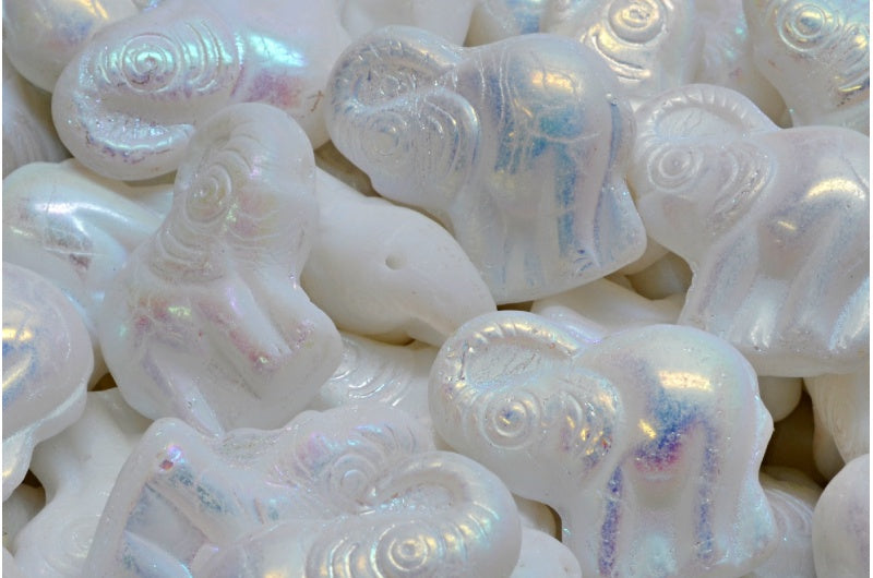 Large Elephant Beads, White Ab Full (2X Side) (02010-28703), Glass, Czech Republic