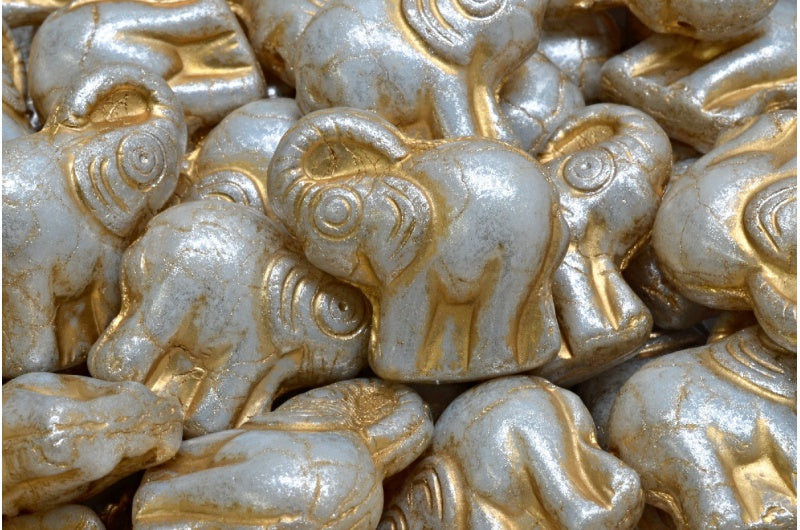 Large Elephant Beads, White Gold Lined Silver Gray (02010-54302-34301), Glass, Czech Republic