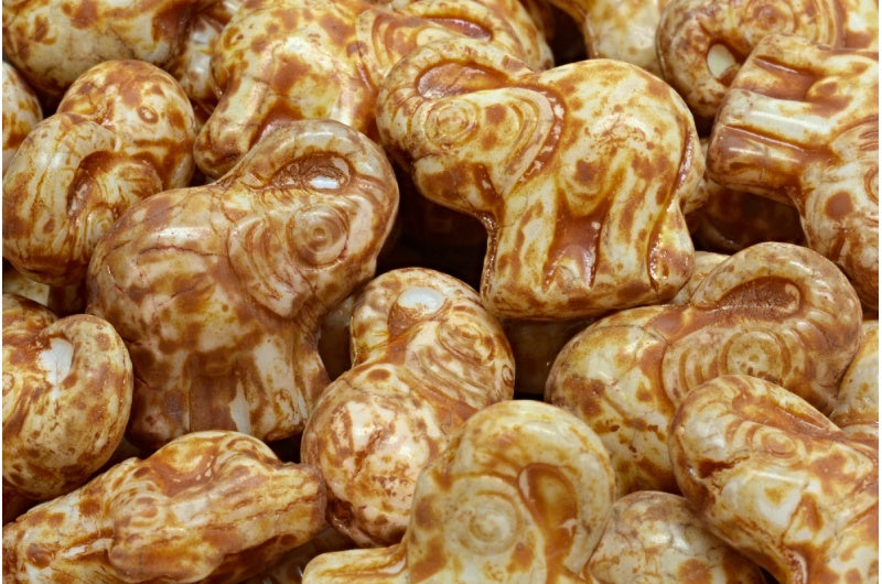 Large Elephant Beads, White Travertin (02010-86800), Glass, Czech Republic