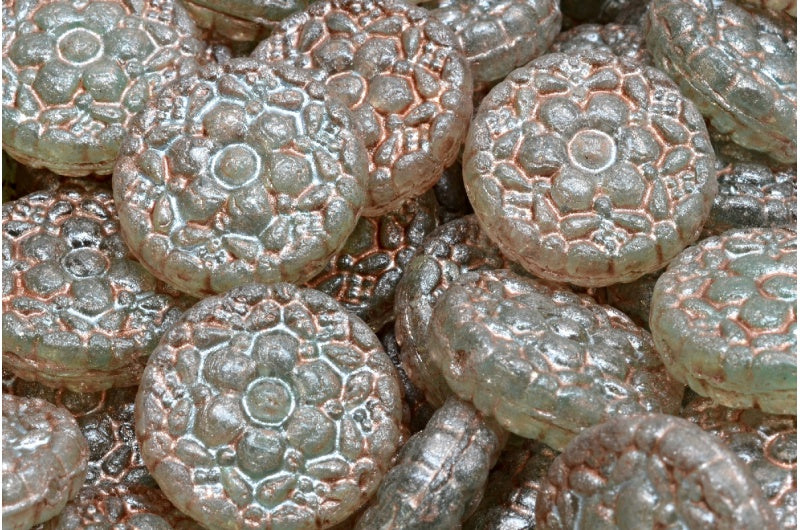 Spring Flower Round Beads, R0613 F4301 Pink Beige (R0613-F4301-34303), Glass, Czech Republic