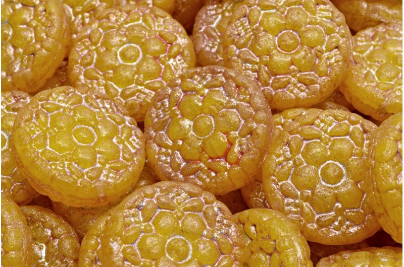 Spring Flower Round Beads, Yellow Opal Mix F4301 Light Pink (R0813-F4301-34304), Glass, Czech Republic