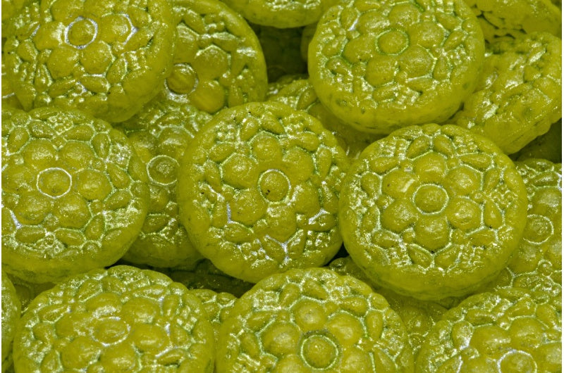Spring Flower Round Beads, Yellow Opal Mix F4301 Light Green (R0813-F4301-34310), Glass, Czech Republic