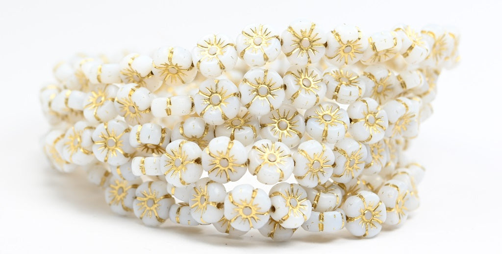 OUTLET 10 grams Hawaiian Flower Beads, 10 x 10 mm, White Gold Lined (02010-54202), Glass, Czech Republic