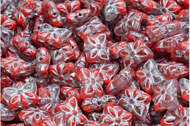 Butterfly Beads, Red Silver Lined (R0930-54301), Glass, Czech Republic