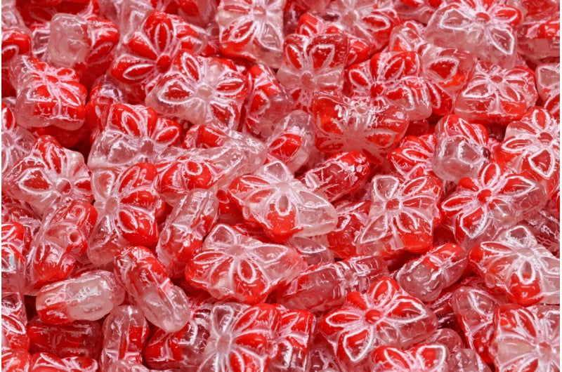 Butterfly Beads, Red White Lined (R0930-54312), Glass, Czech Republic