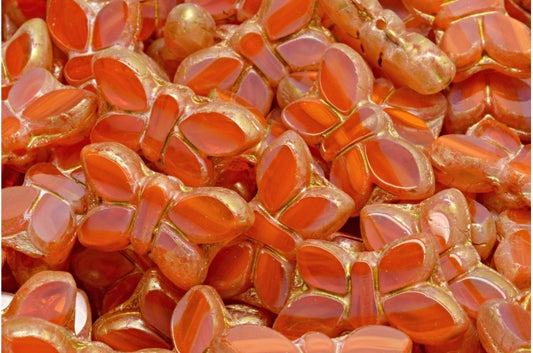 OUTLET 5 grams Table Cut Butterfly Beads, 11 x 20 mm, Orange Gold Splash (96028-86720), Glass, Czech Republic