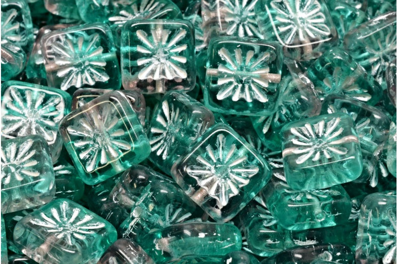 Squared Kiwi Beads, Transparent Light Amethyst Transparent Aqua White Lined (20030-60200-54312), Glass, Czech Republic