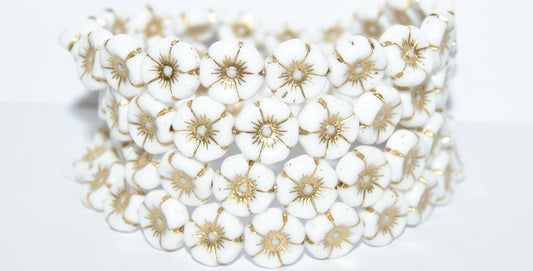 Hawaii Flower Pressed Glass Beads, White Gold Lined (02010-54202), Glass, Czech Republic ~ STRANDED