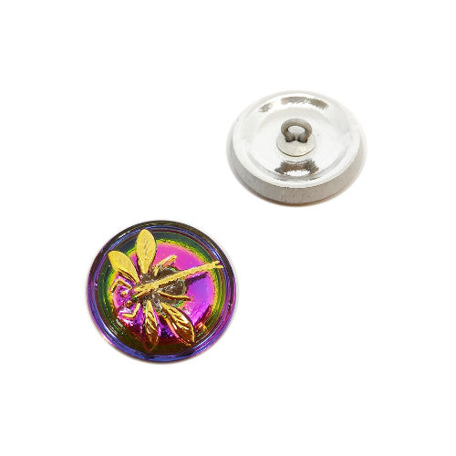 1個 手描きガラスボタン（飾り付き）、サイズ8（18 mm）、ガラス、チェコ共和国