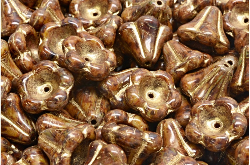 风铃花珠, R1234 洞石金色内衬 (R1234-86800-54302), 玻璃, 捷克共和国