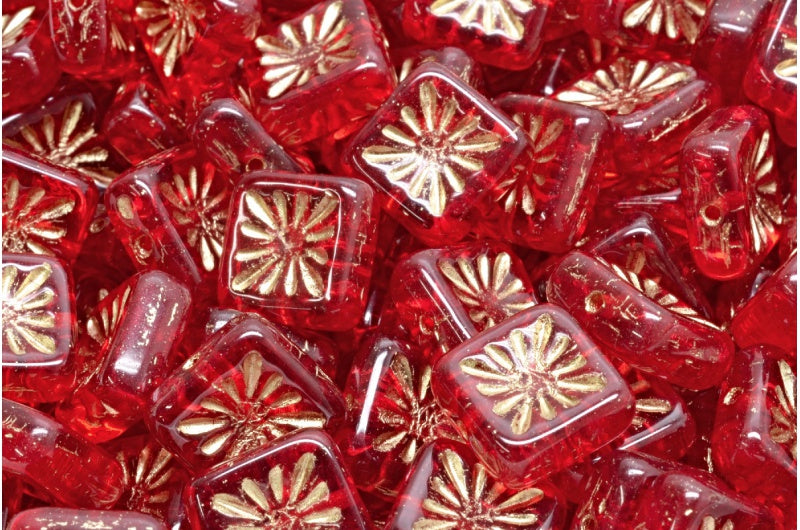 方形奇异果珠，红宝石红色镀金（90080-54302），玻璃，捷克共和国