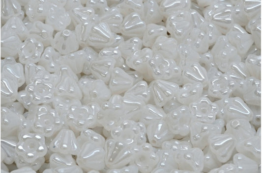 Bell Flower Beads, White Rainbow Iris (02010-21402), Glass, Czech Republic