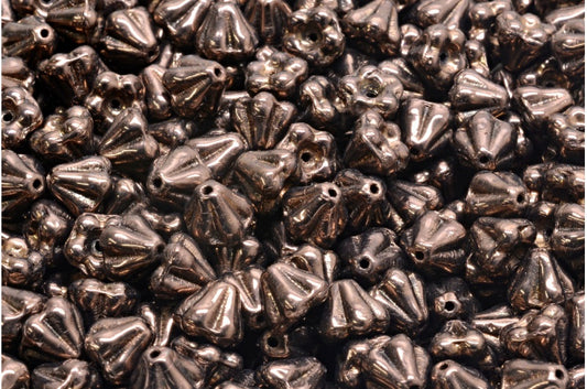 Bell Flower Beads, Black Bronze (23980-14415), Glass, Czech Republic