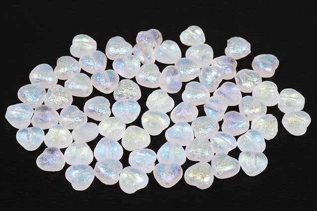 Heart Beads, Crystal Etched Ab (00030-LEPT-28701), Glass, Czech Republic