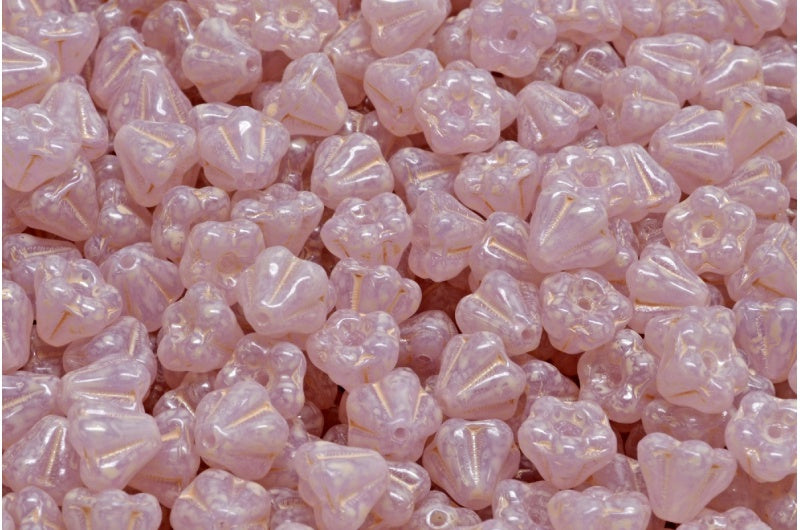 Bell Flower Beads, 22310 Beige Travertin Spotted (22310-33301), Glass, Czech Republic