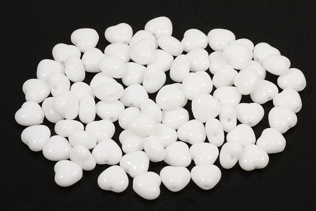 Heart Beads, Chalk White (03000), Glass, Czech Republic