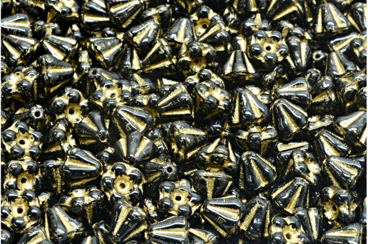 钟花珠，黑金内衬 (23980-54302)，玻璃，捷克共和国