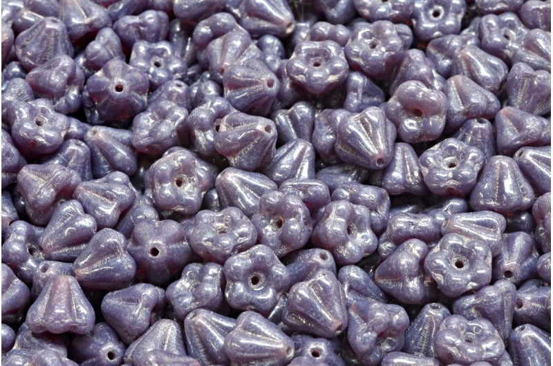 Bell Flower Beads, Opal Dark Lavender Hematite (21010-14400), Glass, Czech Republic