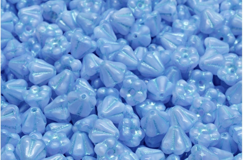 Bell Flower Beads, 22310 Light Blue Lined (22310-54308), Glass, Czech Republic