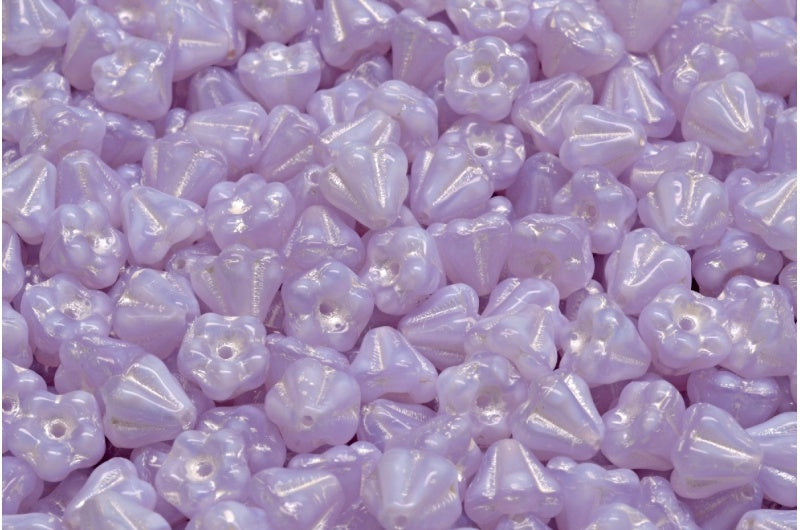 Bell Flower Beads, 22310 White Lined (22310-54312), Glass, Czech Republic