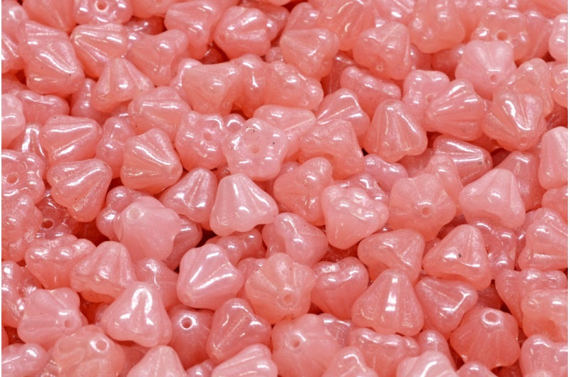 Bell Flower Beads, Opal Pink Hematite (71400-14400), Glass, Czech Republic