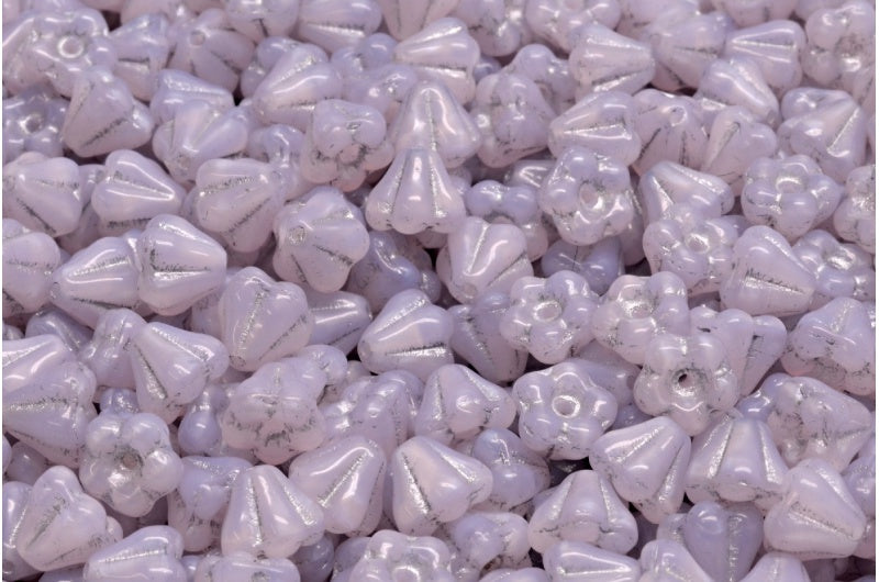 Bell Flower Beads, Opal Pink Silver Lined (71200-54301), Glass, Czech Republic