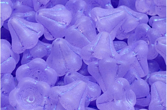 Bell Flower Beads, Crystal Matte Blue Purple Lined (00030-84110-43809), Glass, Czech Republic