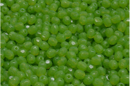 OUTLET 250g Round Faceted Fire Polished Beads, Opal Green (52010), Glass, Czech Republic