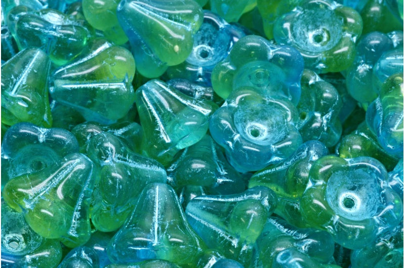 Bell Flower Beads, R0065 Light Blue Lined (R0065-54308), Glass, Czech Republic
