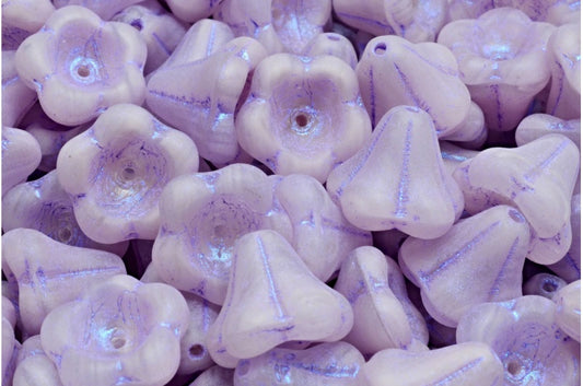 Bell Flower Beads, Violet Matte Blue Purple Lined (R0240-84110-43809), Glass, Czech Republic